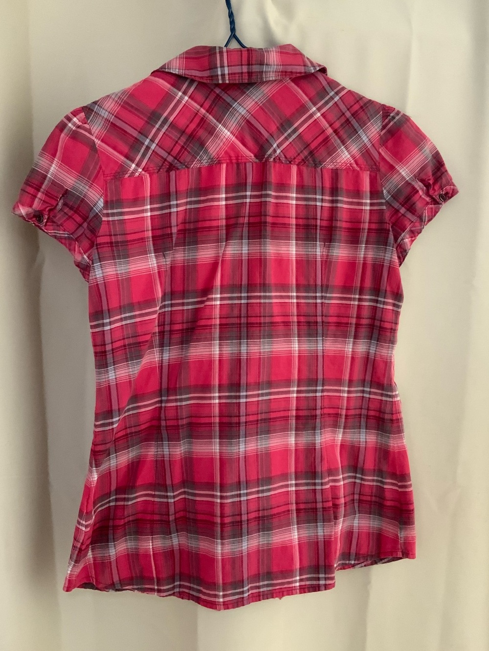 Esprit Red-Pink Plaid Ruffle Button-Front Blouse - Picture 2 of 7